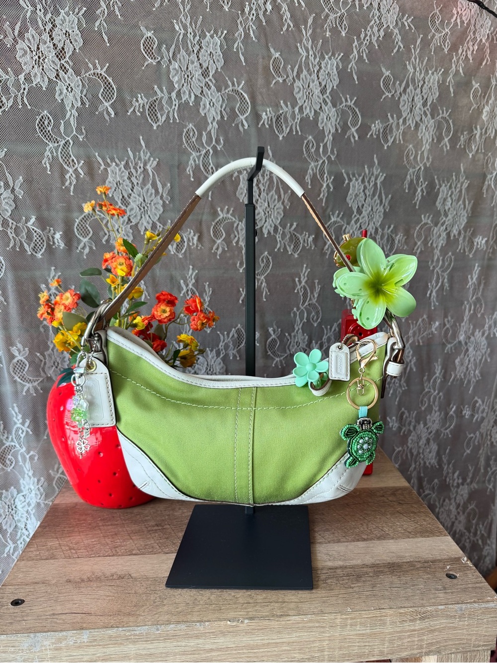 Coach Green and White Mini Hobo Shoulder Bag